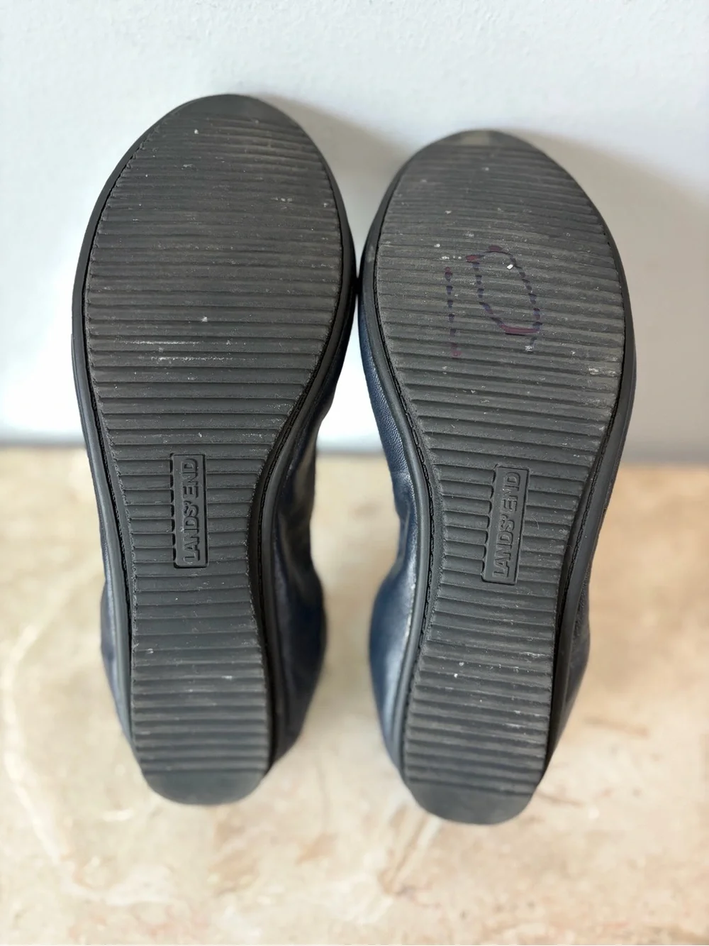 Lands End Ballet Flats Women's Sz 10 Navy Blue Leather Coastal Comfort Slip On